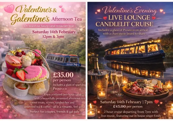 Valentine's canal cruise 2026 aboard a Staffordshire canal cruise