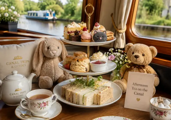 Jelly Cat inspired afternoon tea canal cruise with cakes, sandwiches and soft toys in Staffordshire